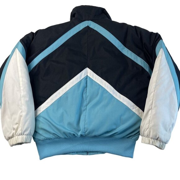 VTG Downhill Racer Jacket Ski Down Fill 80s Puffer Color Block Size M Teal Black - Picture 2 of 12